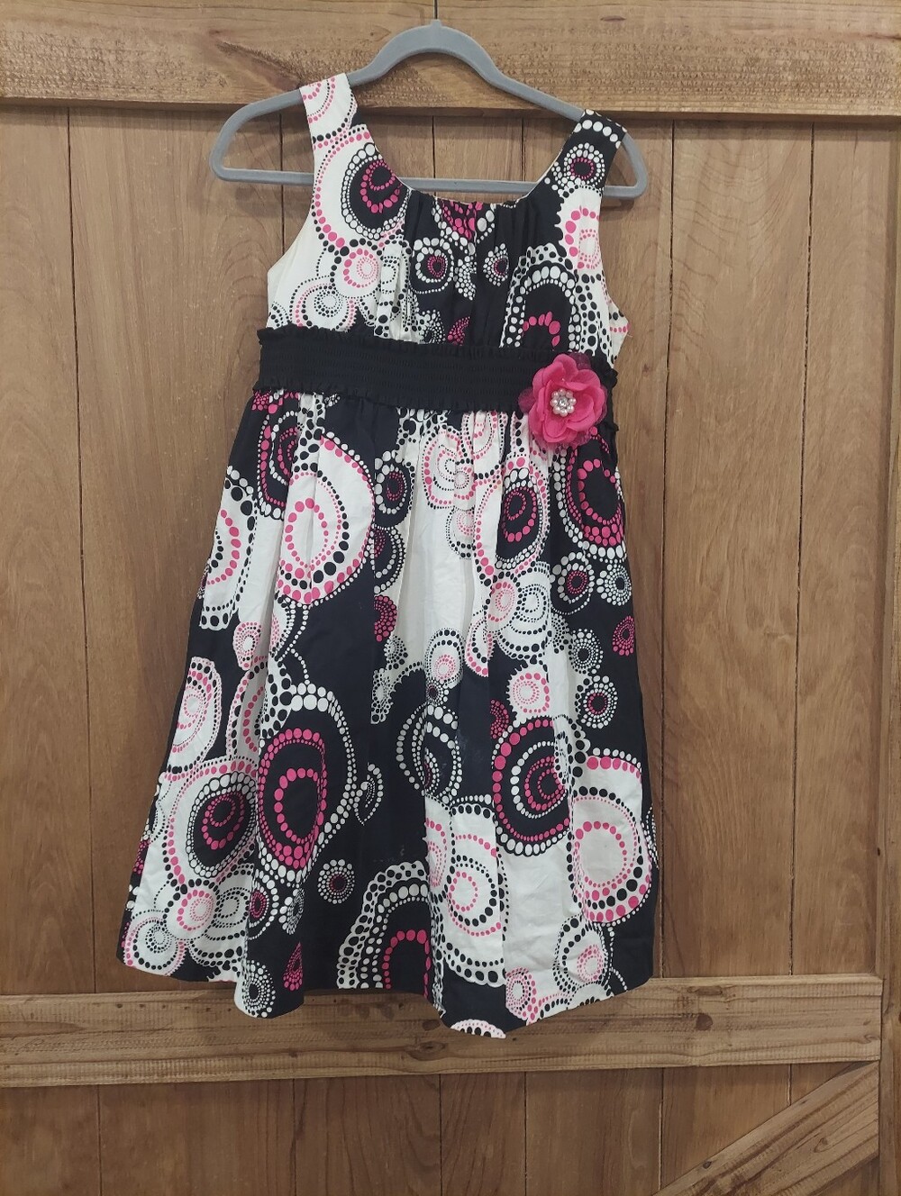MY MICHELLE - Girls Pink Black White Circle Print Sleeveless Party Dress Size 16